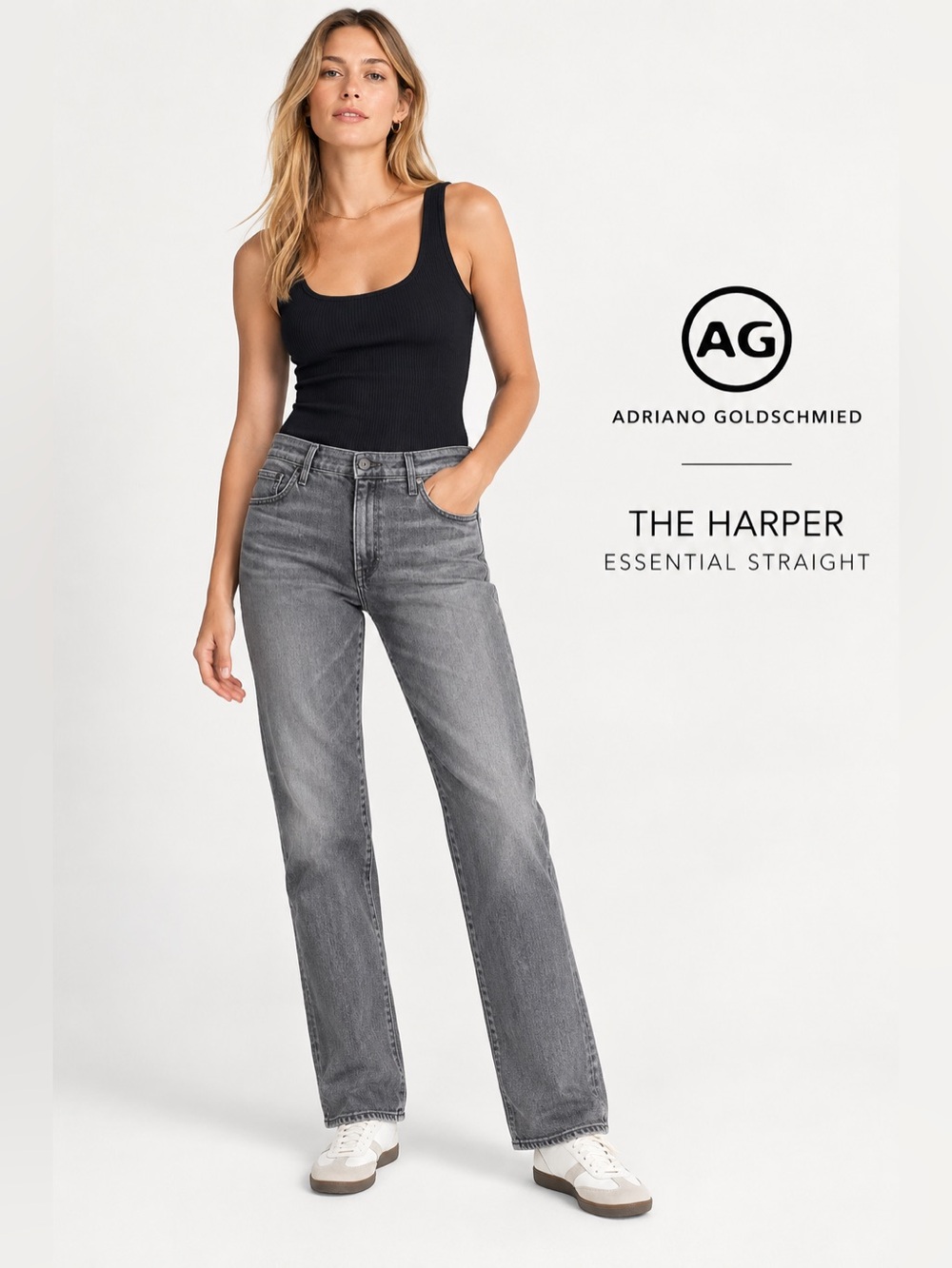 AG Adriano Goldschmied The Harper Essential Straight Jeans Gray 27R